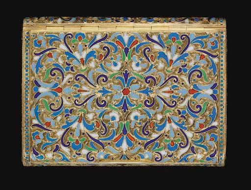 A LATE 19TH/EARLY 20TH CENTURY RUSSIAN SILVER-GILT & CLOISONNE ENAMEL CIGARETTE CASE,