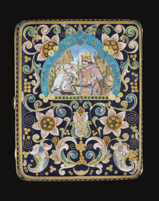 AN EARLY 20TH CENTURY RUSSIAN SILVER-GILT & CLOISONNE ENAMEL CIGARETTE CASE,