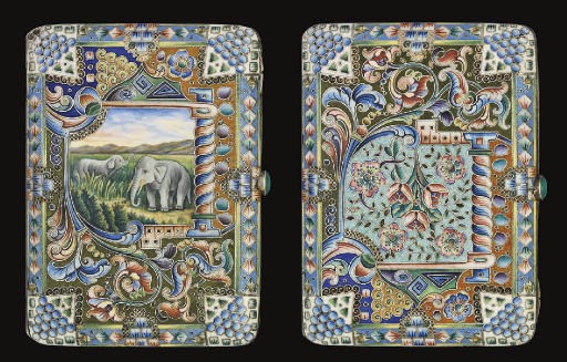 AN EARLY 20TH CENTURY RUSSIAN CLOISONNE ENAMEL CIGARETTE CASE,