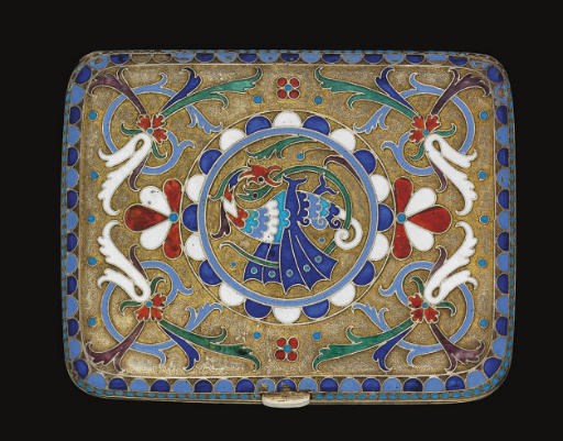 A LATE 19TH CENTURY RUSSIAN SILVER-GILT & CLOISONNE ENAMEL CIGARETTE CASE,