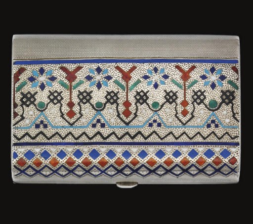 A LATE 19TH CENTURY RUSSIAN SILVER & CHAMPLEVE ENAMEL CIGARETTE CASE,