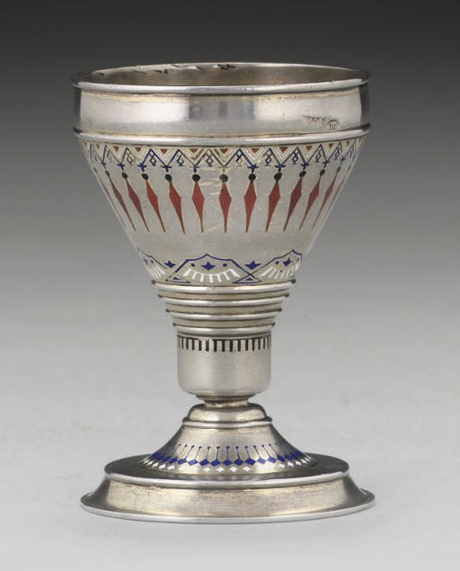 A 19TH CENTURY RUSSIAN SILVER & CHAMPLEVE ENAMEL GOBLET,
