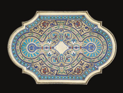 A SMALL LATE 19TH CENTURY RUSSIAN SILVER-GILT & CLOISONNE ENAMEL TRAY,