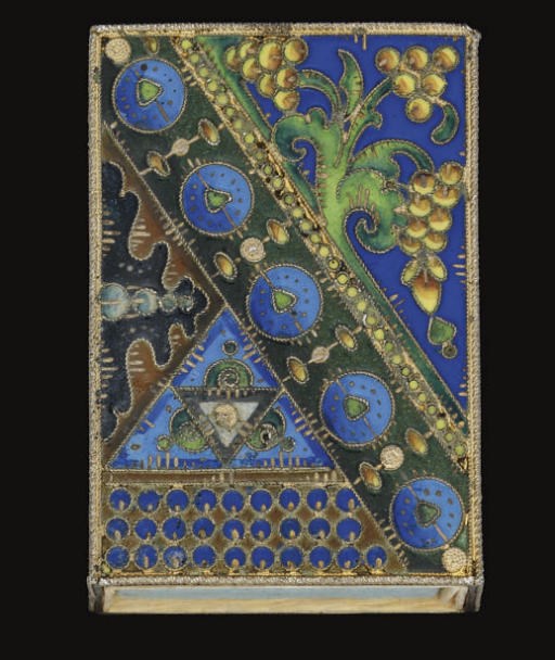 AN EARLY 20TH CENTURY RUSSIAN SILVER-GILT & CLOISONNE ENAMEL MATCH-BOX HOLDER,