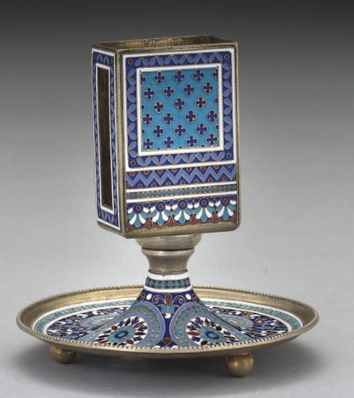 A LATE 19TH CENTURY RUSSIAN SILVER-GILT & ENAMEL MATCH-BOX HOLDER,