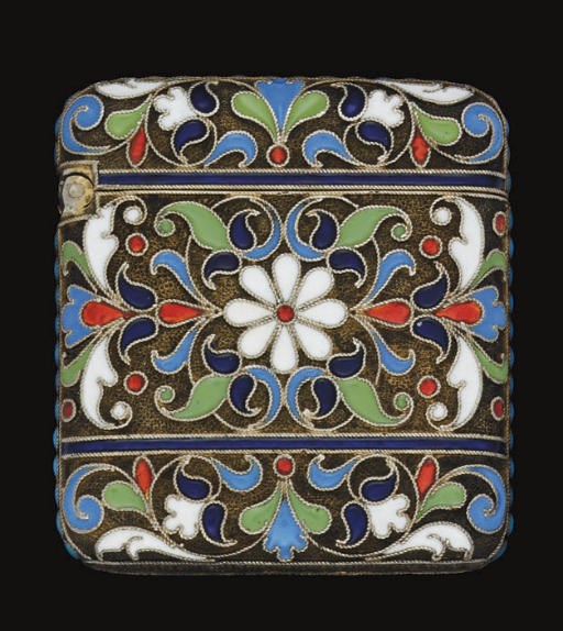 A LATE 19TH/EARLY 20TH CENTURY RUSSIAN SILVER-GILT & CLOISONNE ENAMEL VESTA CASE,
