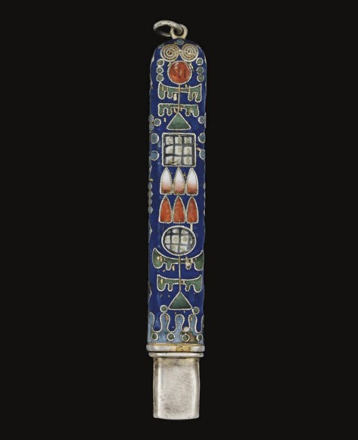 AN EARLY 20TH CENTURY RUSSIAN SILVER & CLOISONNE ENAMEL PENCIL,