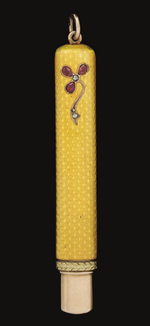 AN EARLY 20TH CENTURY RUSSIAN TWO-COLOUR GOLD & ENAMEL PENCIL-HOLDER,