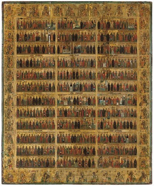 A CALENDAR ICON WITH PORTRAITS OF THE MOTHER OF GOD