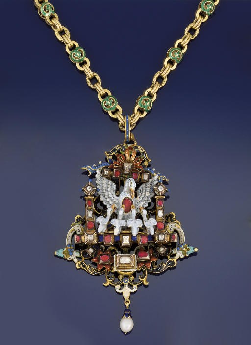 A late 19th century Neo-Renaissance gold, diamond, gem and enamel pendant