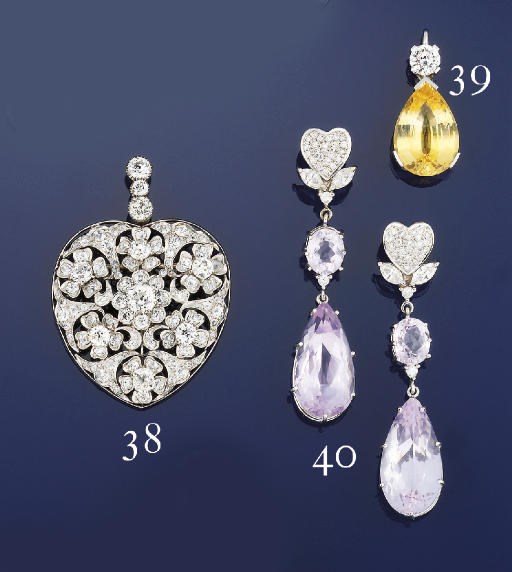 A pair of kunzite and diamond earpendants