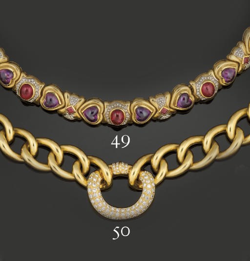 A DIAMOND AND GEM SET NECKLACE