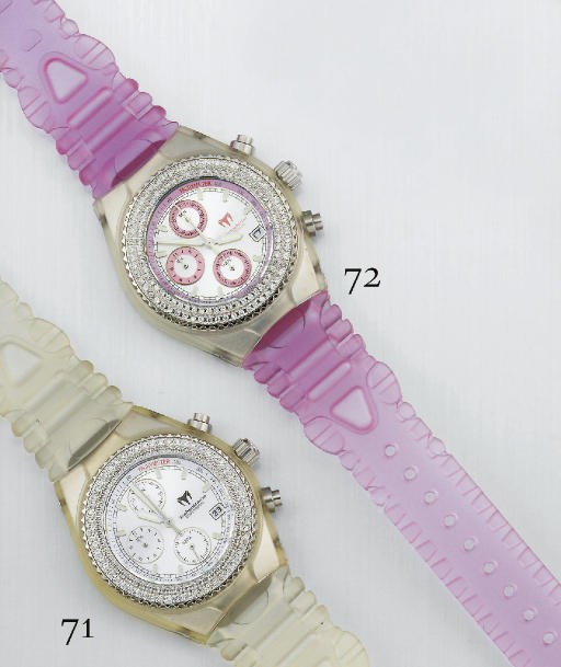 A STAINLESS STEEL, DIAMOND AND PLASTIC "TECHNODIAMOND" QUARTZ CHRONOGRAPH WRISTWATCH, BY TECHNOMARINE