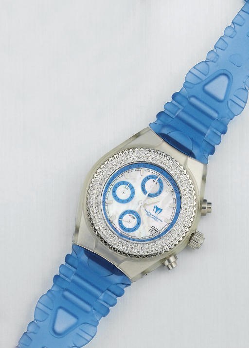 A STAINLESS STEEL, DIAMOND AND PLASTIC "TECHNODIAMOND" QUARTZ CHRONOGRAPH WRISTWATCH, BY TECHNOMARINE
