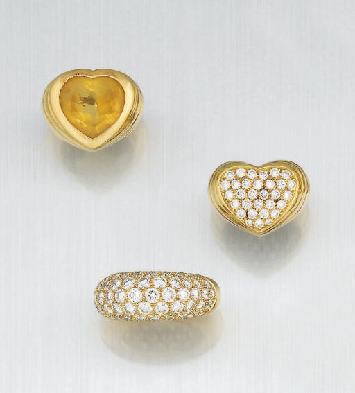 THREE DIAMOND AND GEM RINGS