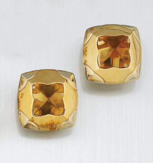 A PAIR OF CITRINE EARCLIPS, BY BULGARI