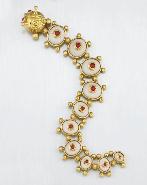 A ruby and ceramic novelty brooch, by Eva legoura