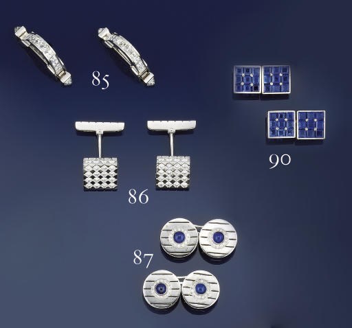 A PAIR OF SAPPHIRE AND DIAMOND CUFFLINKS