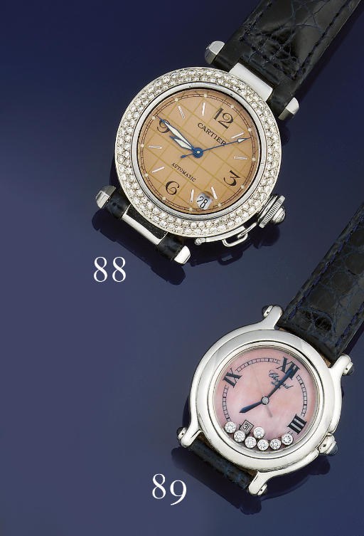 A STEEL AND DIAMOND AUTOMATIC "PASHA" WRISTWATCH, BY CARTIER