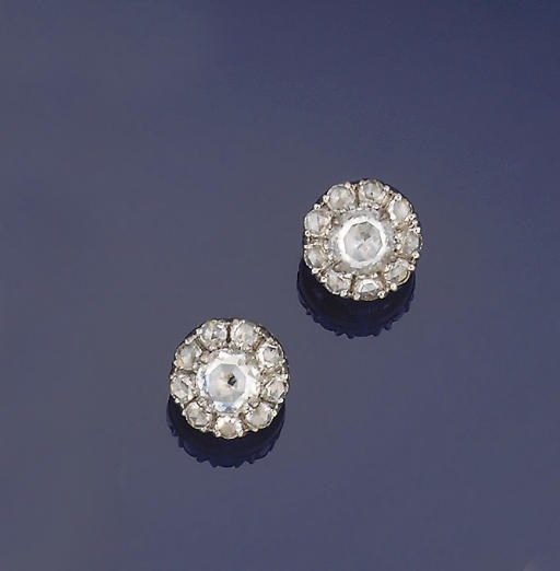 A pair of rose-cut diamond cluster earrings