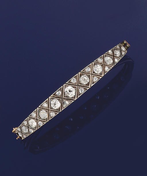 A late 19th century diamond bangle
