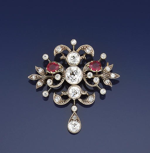 A 19th century diamond and ruby brooch/pendant