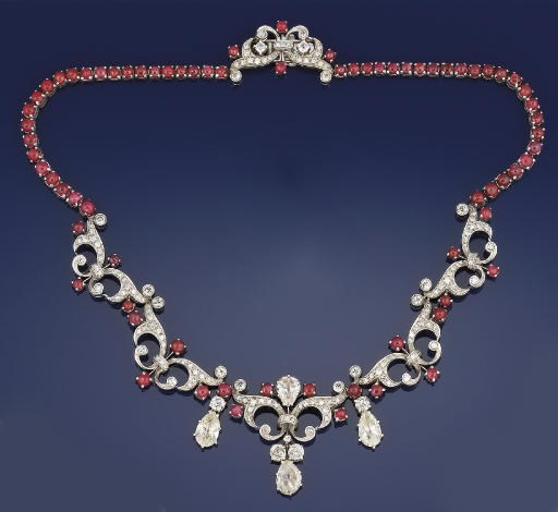 A diamond and ruby necklace