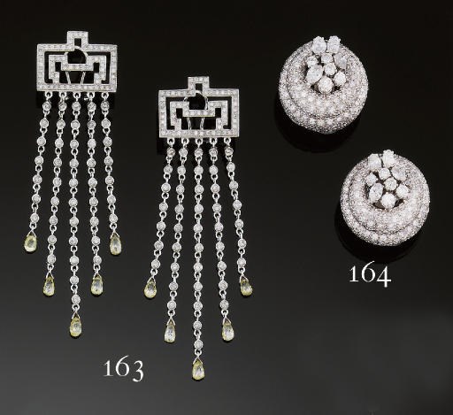 A pair of diamond tassel earpendants