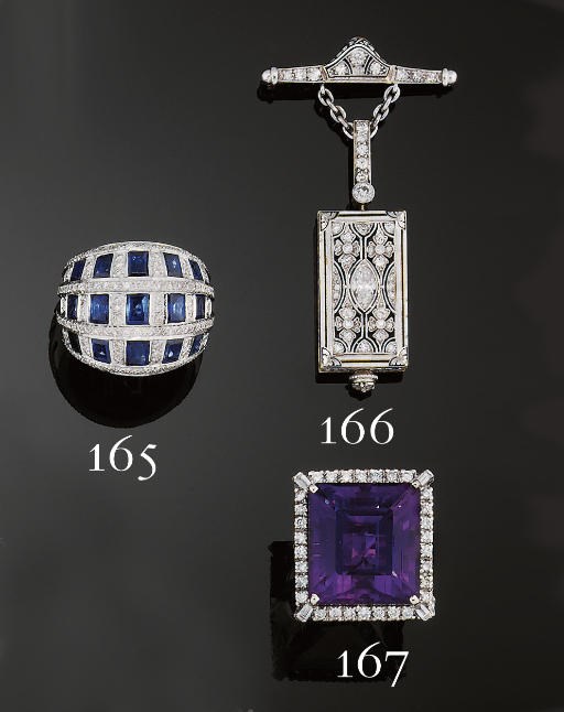 An Art Deco diamond and enamel pendant watch