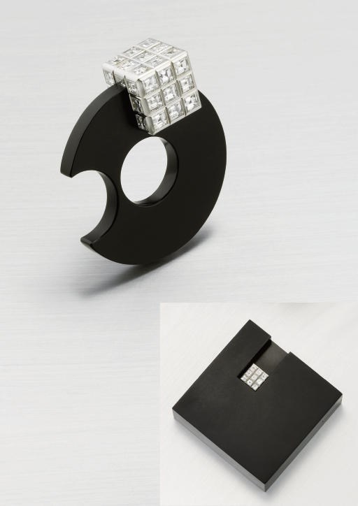 A DIAMOND AND ACRYLIC RING, BY MANFRED SEITNER