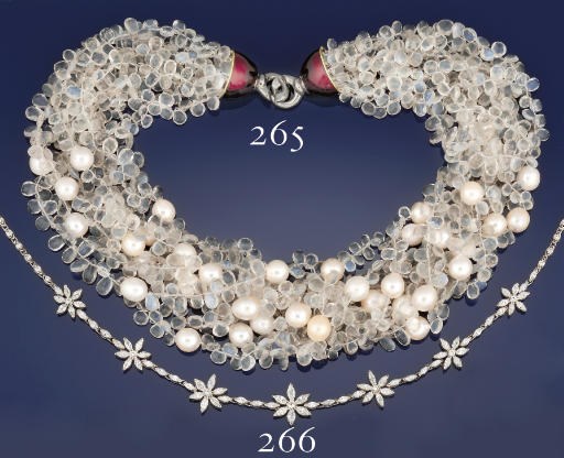 A moonstone and cultured pearl torsade necklace