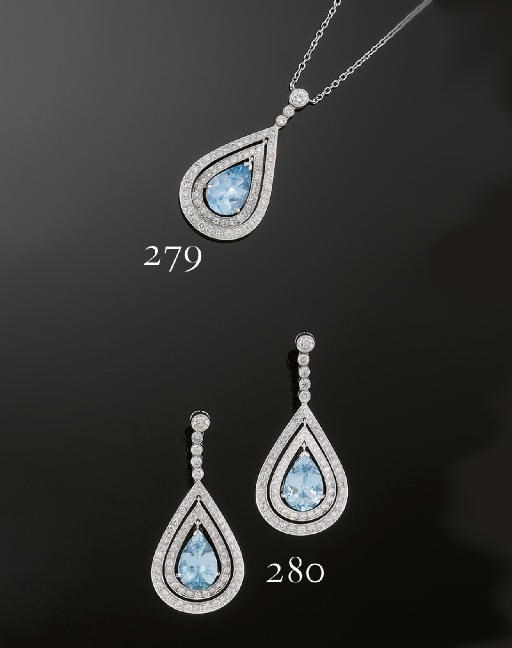An aquamarine and diamond pendant