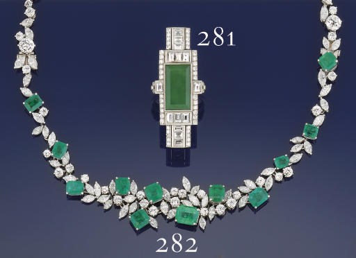 AN EMERALD AND DIAMOND NECKLACE