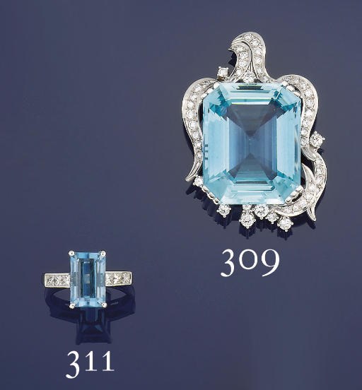 An aquamarine and diamond pendant
