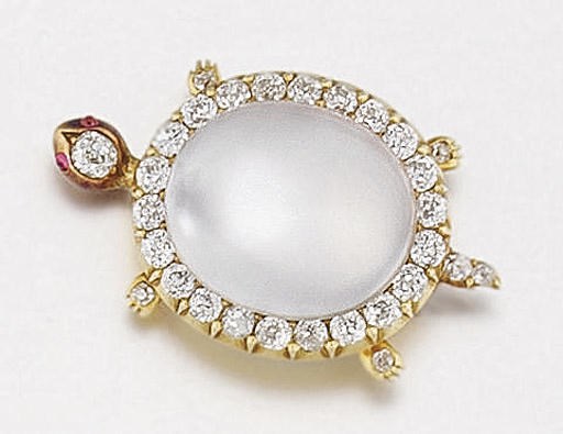 A Victorian moonstone and diamond novelty brooch