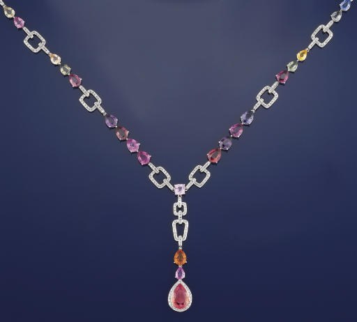 A vari-coloured sapphire necklace