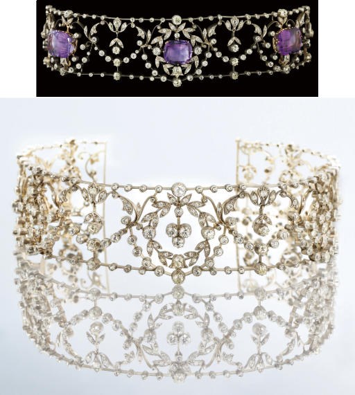 A LATE 19TH CENTUREY DIAMOND AND AMETHYST CHOKER NECKLACE