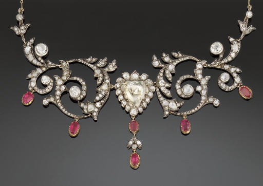 An Antique Diamond And Ruby Necklace