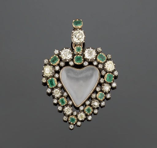 An early 19th century diamond and emerald locket pendant