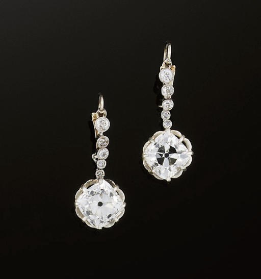A pair of Edwardian diamond earpendants