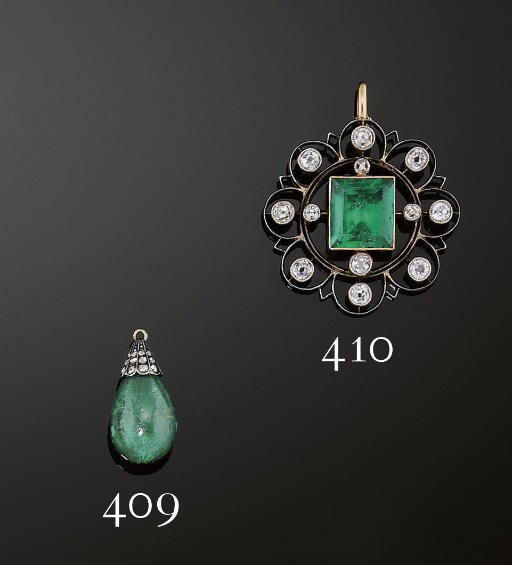 A late 19th century emerald and diamond brooch/pendant