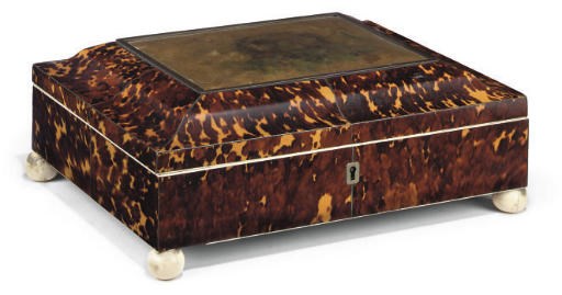 AN EARLY VICTORIAN TORTOISESHELL WORK-BOX