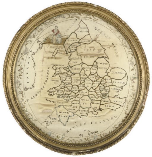 A REGENCY EMBROIDERED SILK-WORK 'MAP' PICTURE