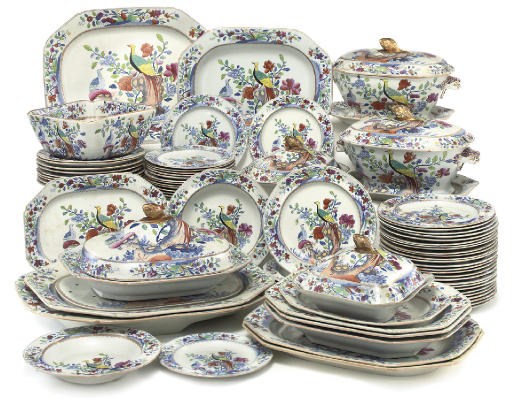 A SPODE 'STONE CHINA' 'PHEASANT' PATTERN PART DINNER-SERVICE