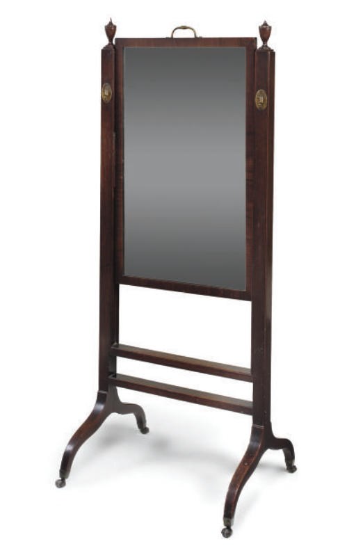 A REGENCY MAHOGANY CHEVAL MIRROR