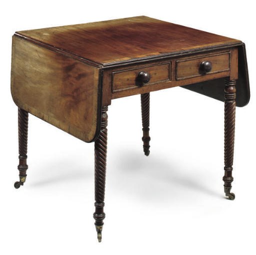A REGENCY MAHOGANY AND ROSEWOOD CROSSBANDED PEMBROKE TABLE