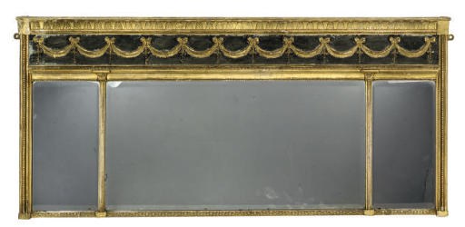 A REGENCY GILTWOOD GILT-COMPOSITION AND PAINTED LANDSCAPE MIRROR