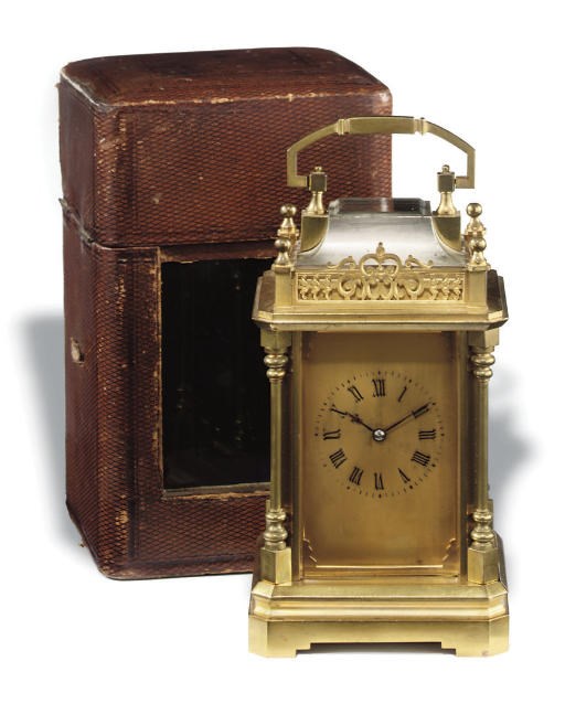 A French gilt and silvered brass striking and repeating eight day carriage clock