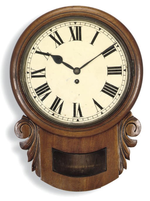 A VICTORIAN MAHOGANY DROP-DIAL TIMEPIECE WALL CLOCK