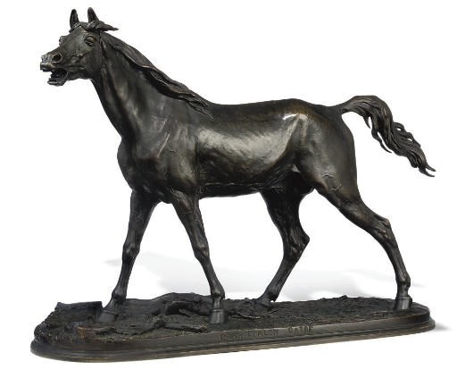 A FRENCH BRONZE MODEL OF THE STALLION 'DJINN, ETALON BARBE'